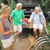 Sue, Jim, Bob, and Charlie the talking dog visiting Woo's Worms